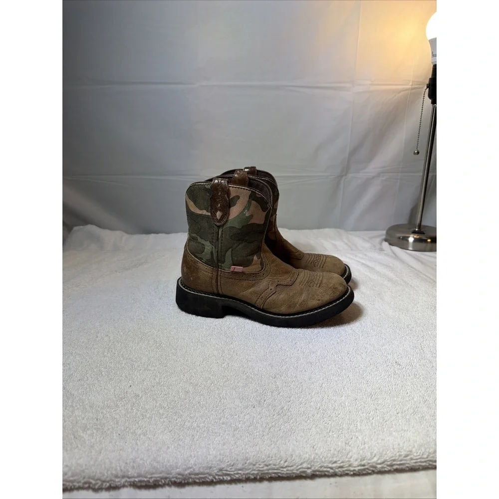 Justin K'S Kids Boots 9913Y Brown Leather Camo Size 3 D Pull On